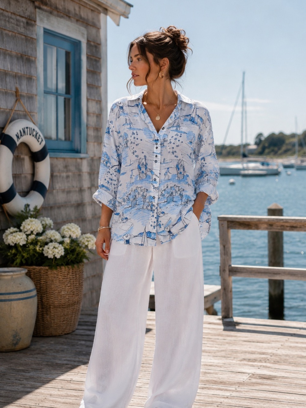 Robert Graham Women’s Carrie Beach Volleyball Silk Blend Oversized Blouse Size S
